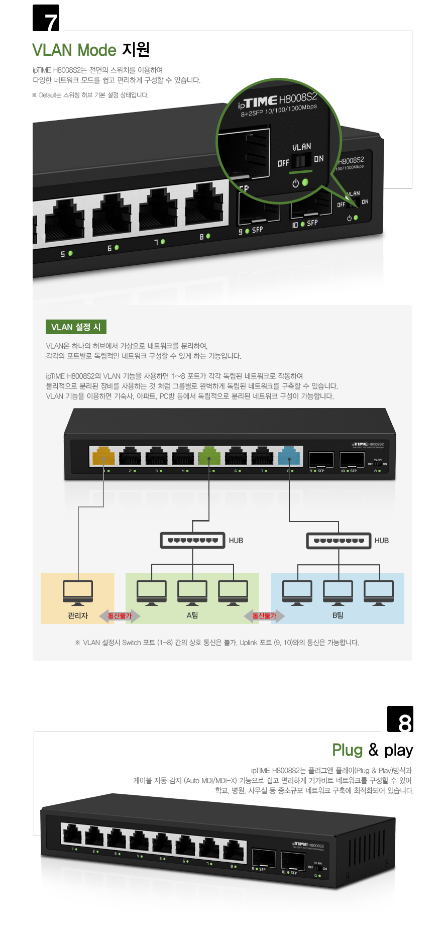 ipTIME H8008S2 스위칭 허브 기가비트 네트워크 구성 예시