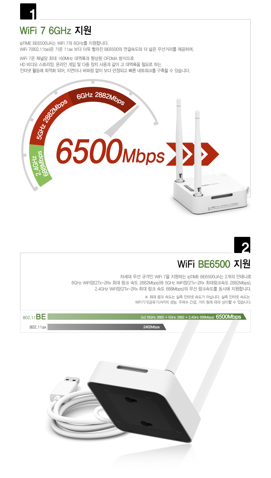 아이피타임 WiFi 7 BE6500UA 랜카드 본체
