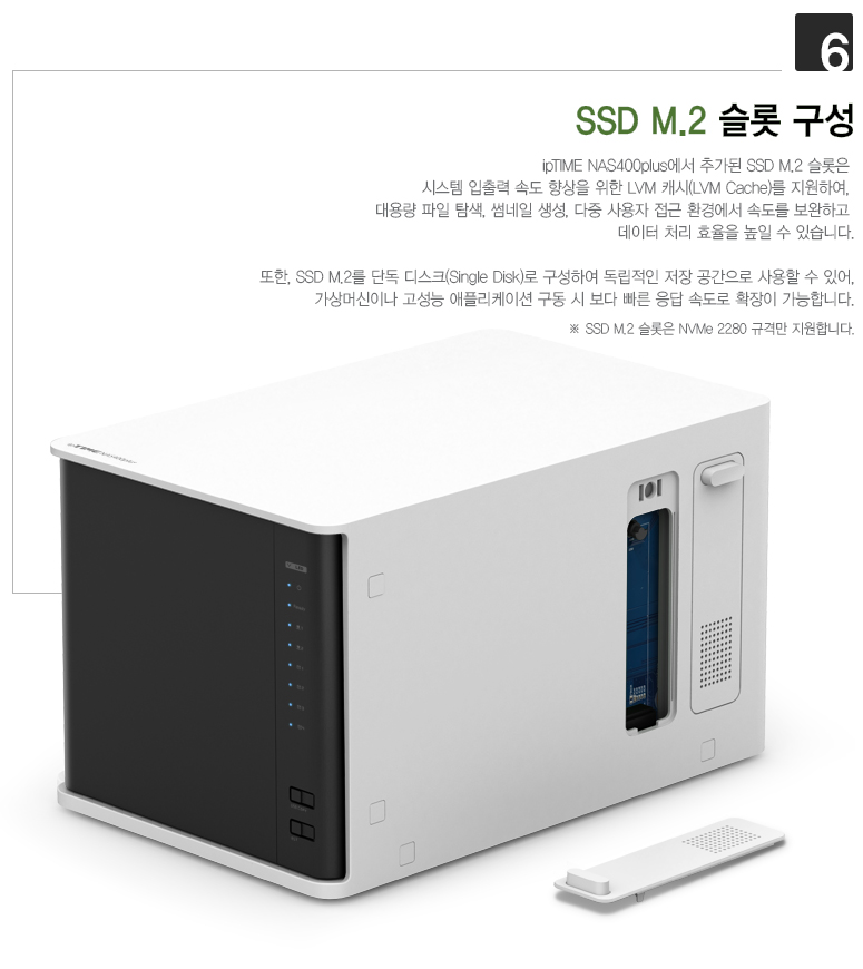 아이피타임 NAS 최초 SSD NVMe M.2 슬롯 지원 및 캐시 활용 설명
