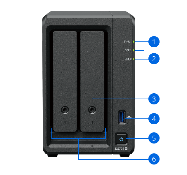 DS725+ 전면 하드웨어 개요