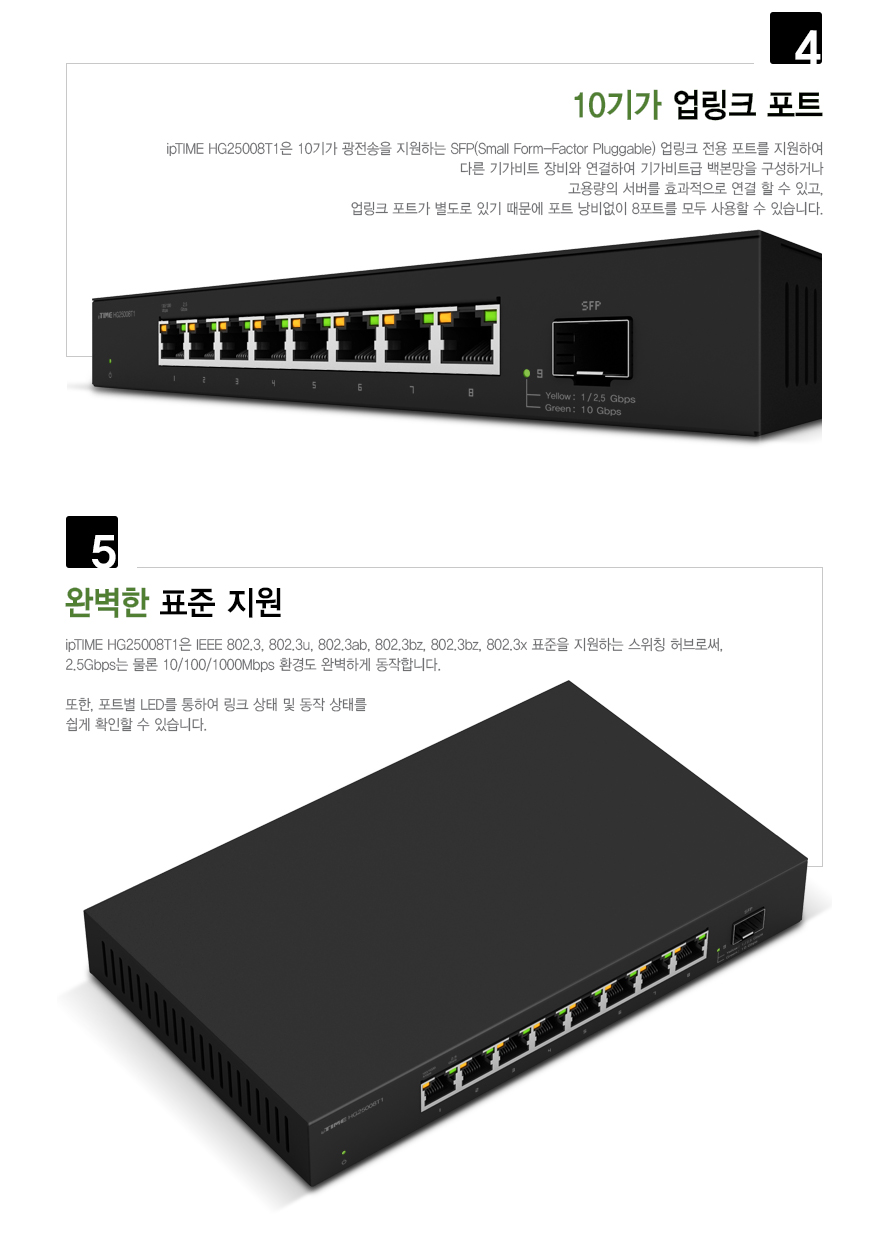 아이피타임 HG25008T1 스위칭 허브 포트 설명