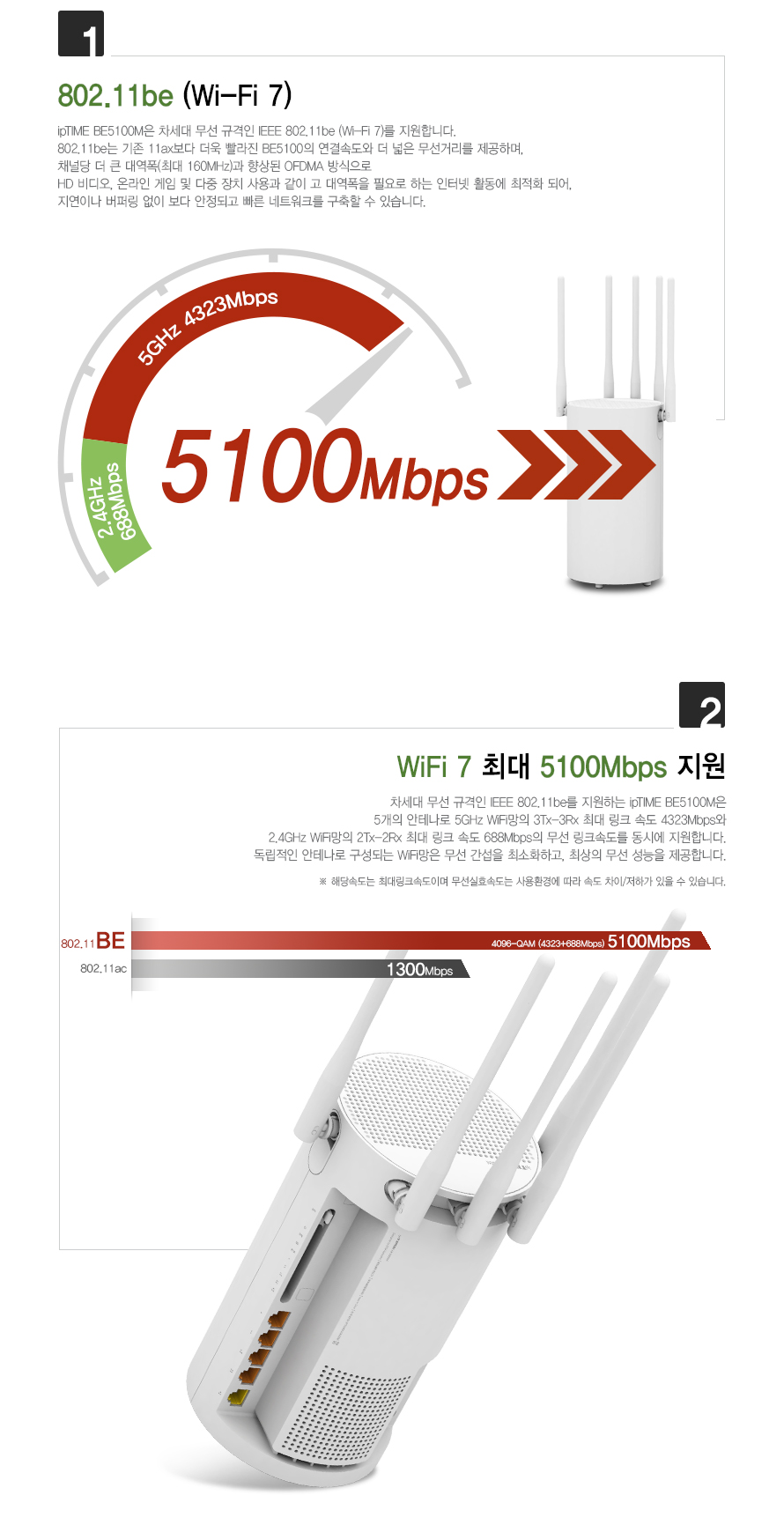 BE5100M 주요 특징 소개: WiFi 7, 4포트 구성, BE5100 속도 지원 이미지