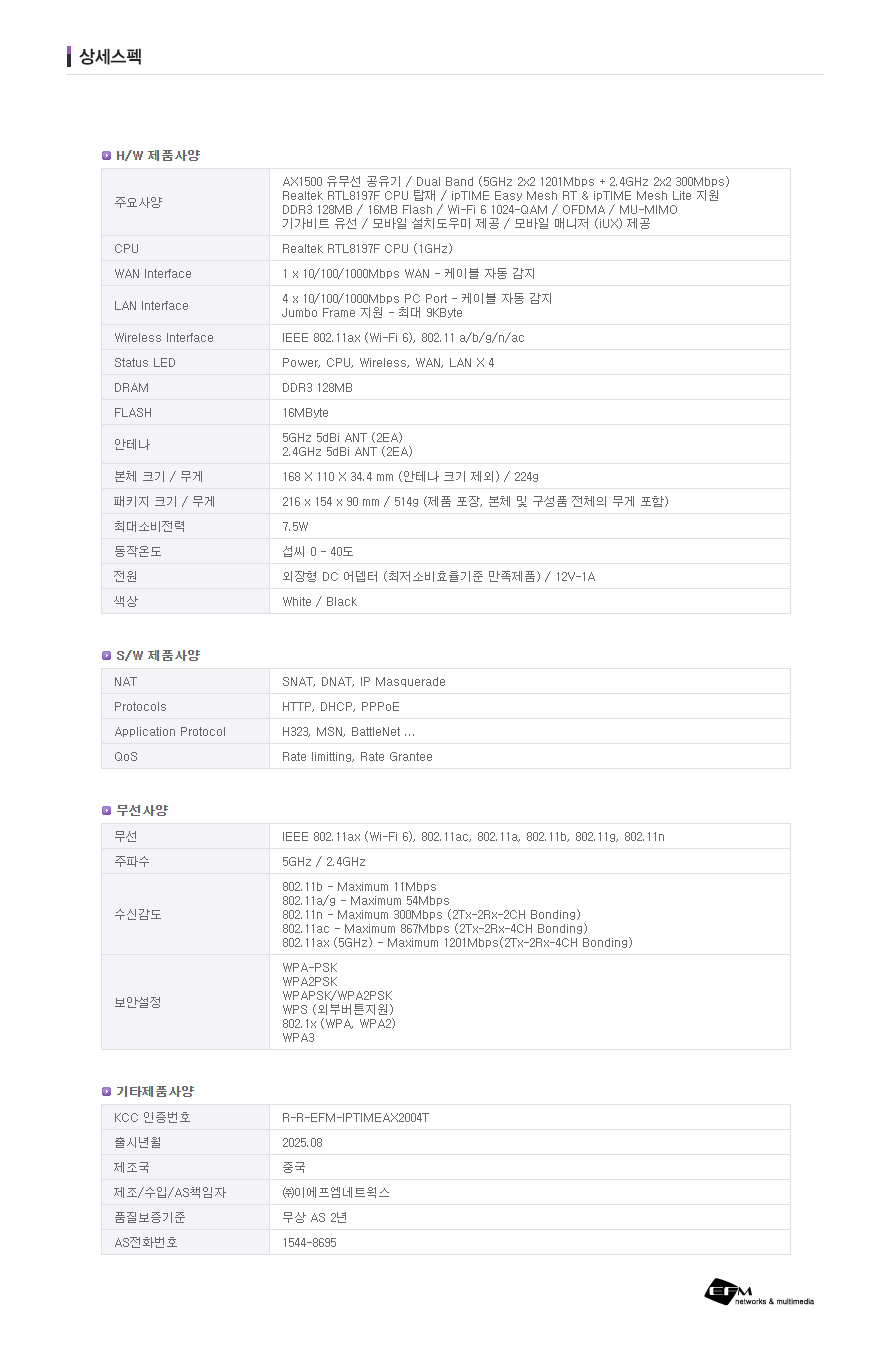 아이피타임 AX2004T 4포트 Wi-Fi 6 유무선 공유기 종합 제품 소개 이미지