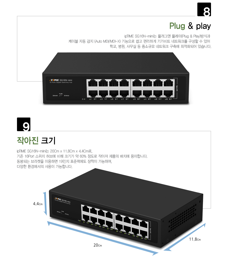 SG16N-mini 16포트 기가비트 허브 패키지 구성품 이미지
