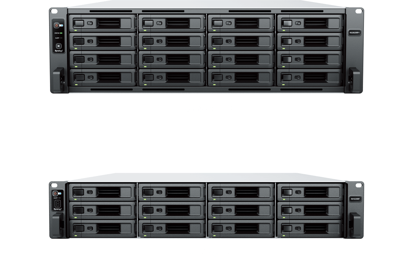 RS2825RP+와 확장 유닛 RX1225RP를 사용한 스토리지 확장 일러스트