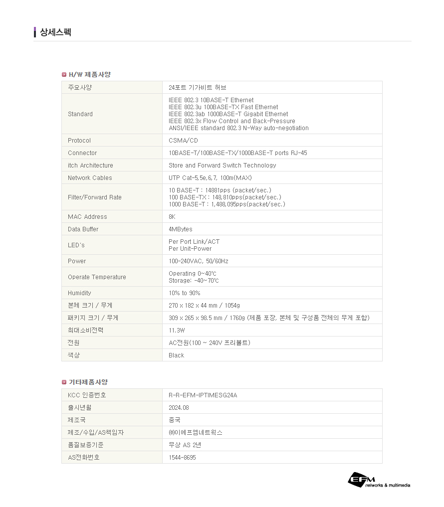 SG24A-mini 허브의 제품 보증 정보
