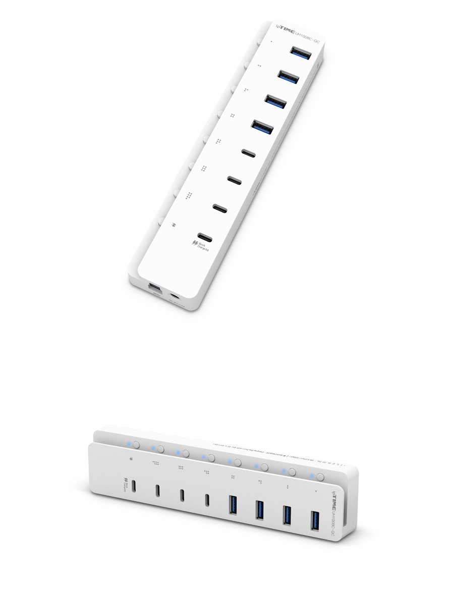 8포트 USB 허브 고속 충전 가능 포트 강조 이미지