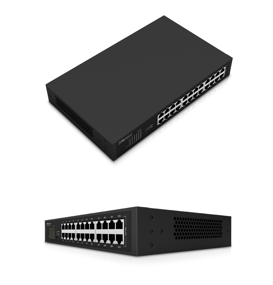 SG24N-mini 24포트 허브 네트워크 장비와 함께 설치된 모습