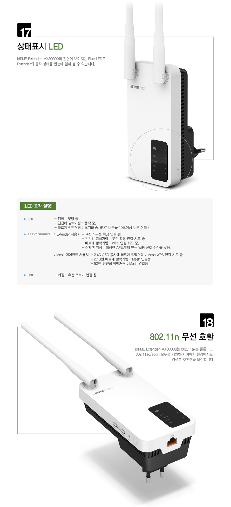 아이피타임 Extender-AX3000Q 후면 설치 모습