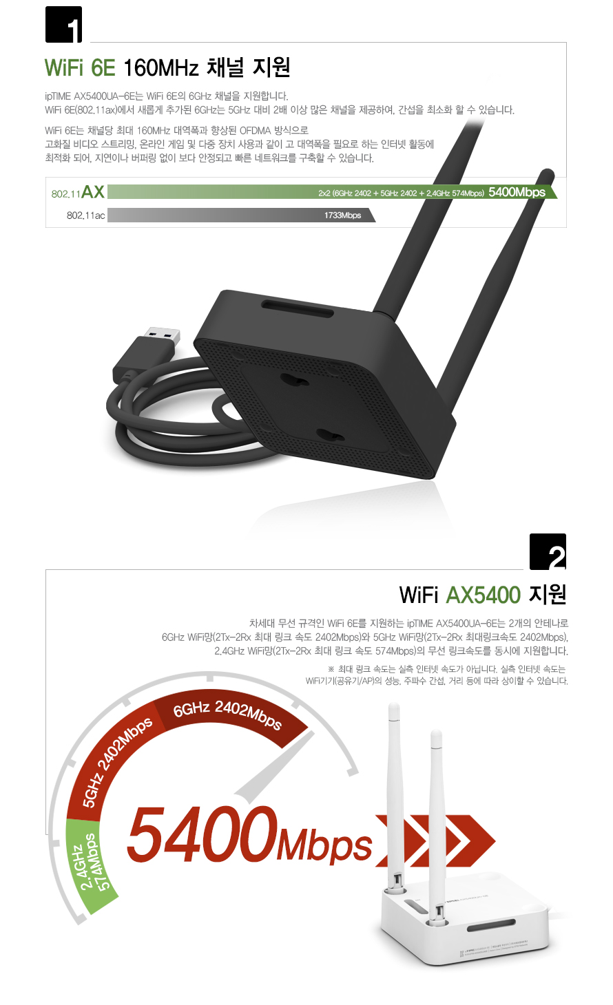AX5400UA-6E Wi-Fi 6E 지원 USB 무선 랜카드 후면 디자인 이미지