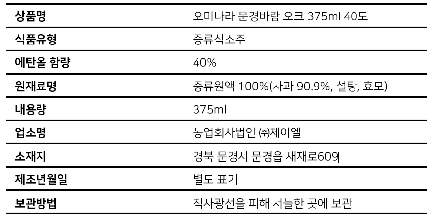 오미나라 문경바람 오크 375ml 40도