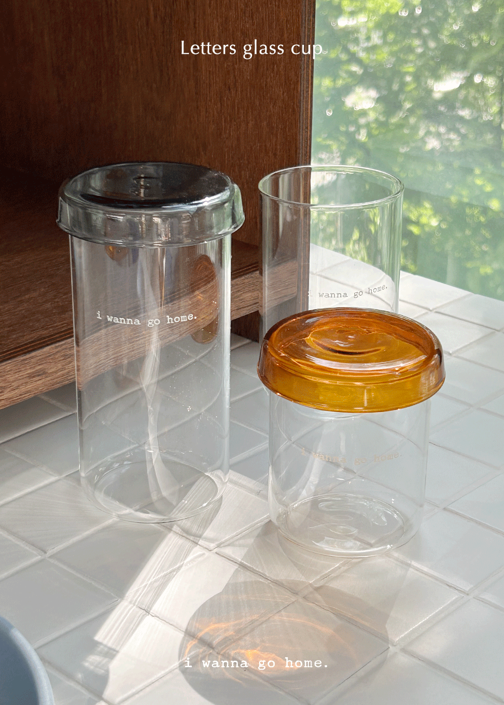 [Renew] Letters glass cup + Color lid (3 sizes)