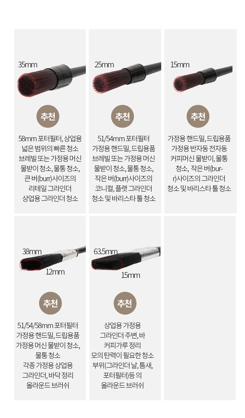 커피브러쉬 커피머신 원형 35mm 탄력모 그라인더 청소솔 포터필터 청소 브러쉬