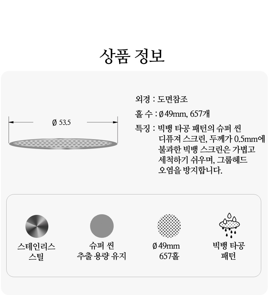 브레빌 IMS 빅뱅 디퓨져 채널링 방지 퍽스크린 필터 54mm DS53.5BB BES 876 870