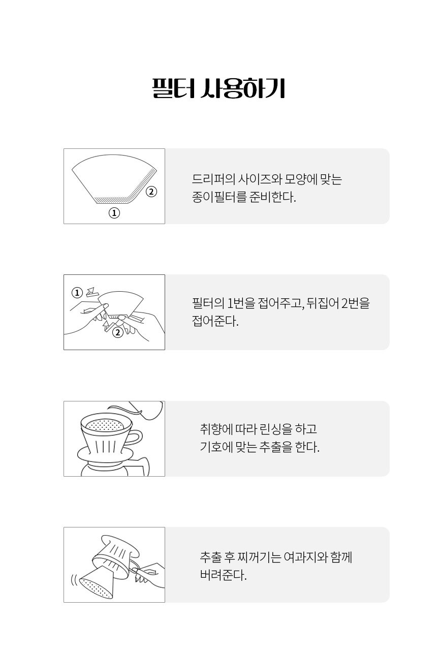 핸드드립 커피 여과지 천연 종이 펄프 100매 브루잉 거름종이 필터