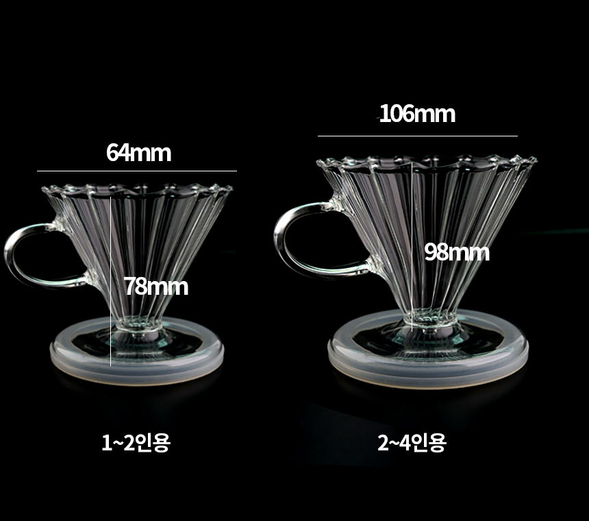 유리 드립퍼 핸드드립 커피 원뿔형 추출기구 브루잉 커피 용품 1~2인 3~4인