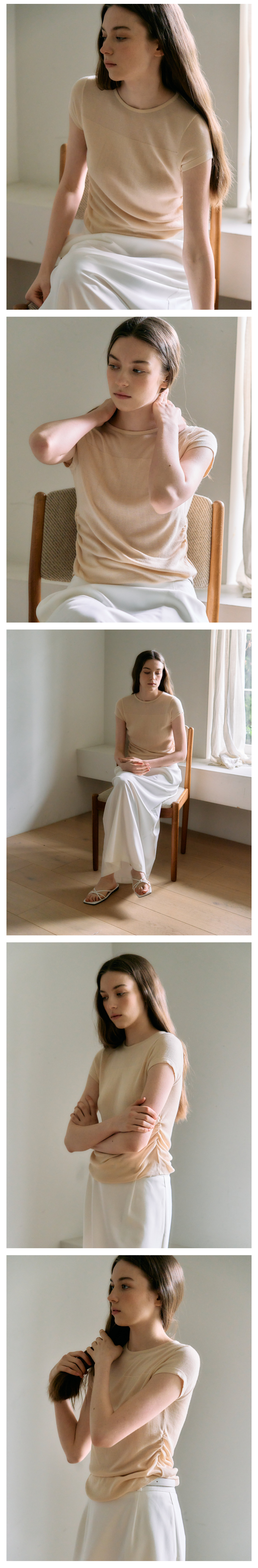 Orel Cap Sleeve Shirring Knit ts_2Color