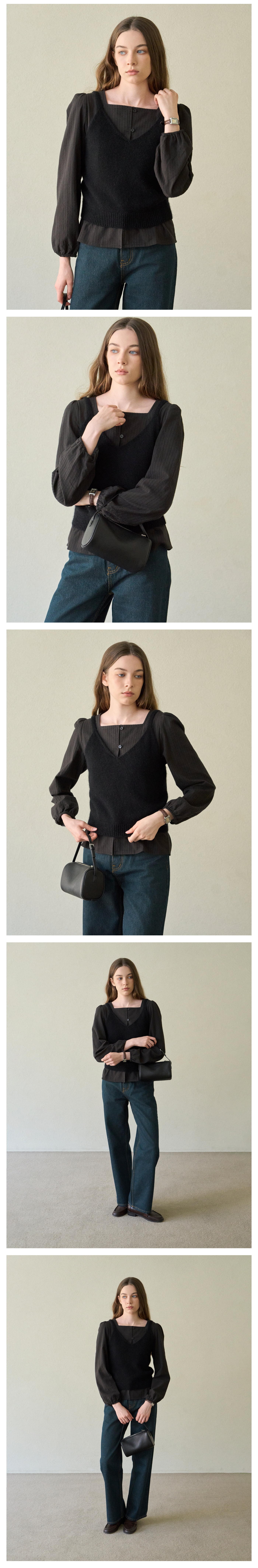 Angora V Neck Buistier Knit Top_3Color