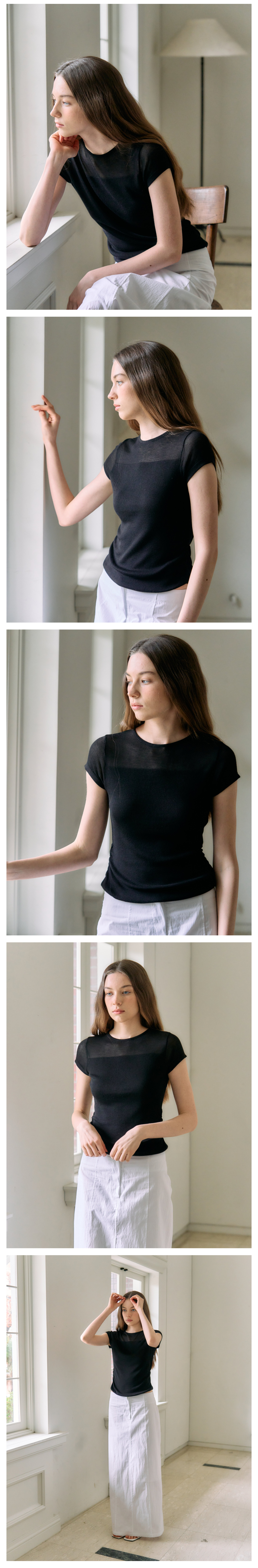 Orel Cap Sleeve Shirring Knit ts_2Color