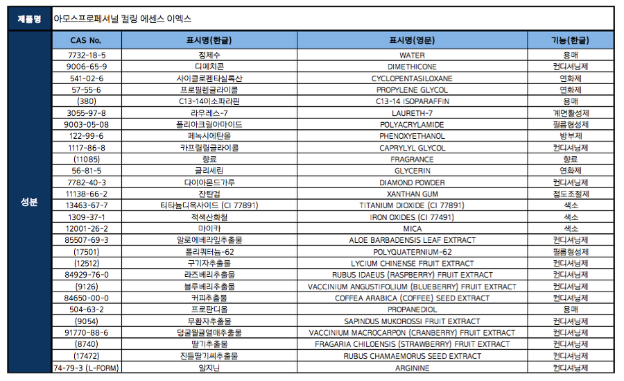 아모스프로페셔널 컬링 에센스 이엑스 전성분