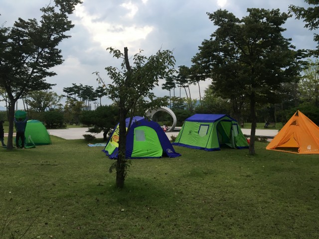 지진에 대한 불안으로 경주 황성공원으로 피난 나온 텐트들 ⓒ탈핵경주시민공동행동(준)