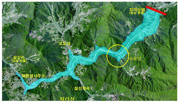 지리산댐 개요도. 저 멀리 실상사까지 댐의 영향권에 들어와 있다ⓒ 박재현