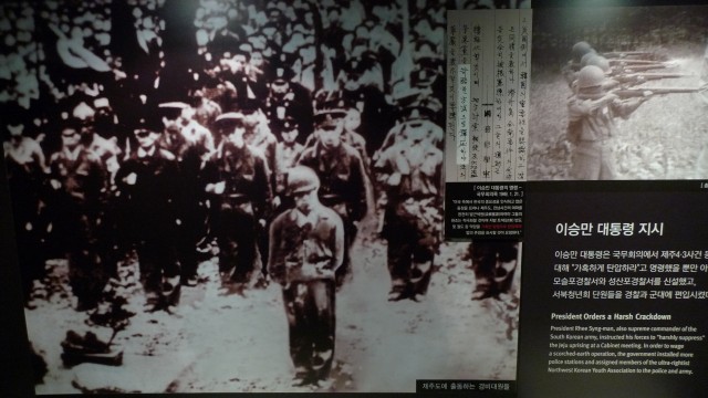 이승만대통령은 국무회의에서 제주4.3사건 등에 대해 “가혹하게 탄압하라”고 명령했을 뿐만 아니라, 모슬포 경찰서와 성산포경찰서를 신설했고, 서북청년회 단원들을 경찰과 군대에 편입시켰다.ⓒ김은숙