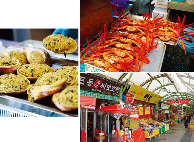 강원 속초중앙시장에서는 신선한 해산물을 먹어야 한다.