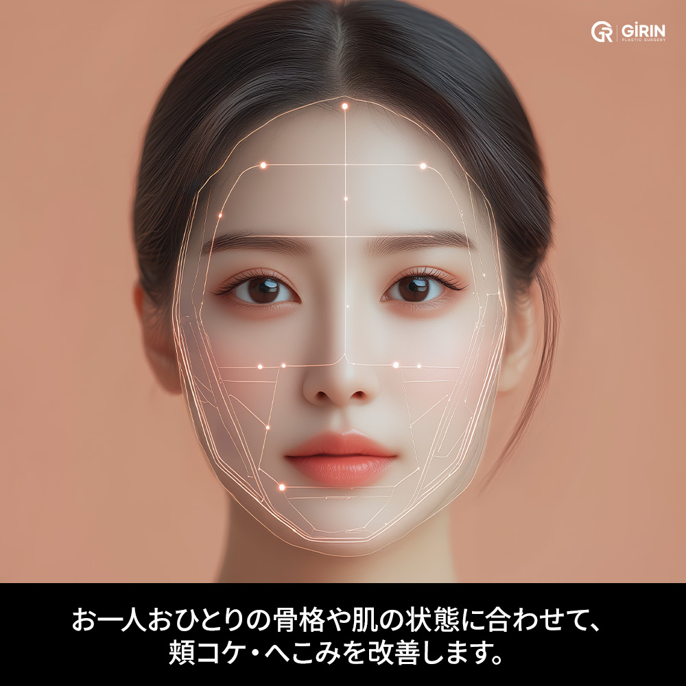 こめかみ〜側頬〜前頬を“1本のライン”として見るのがデザインの基本。