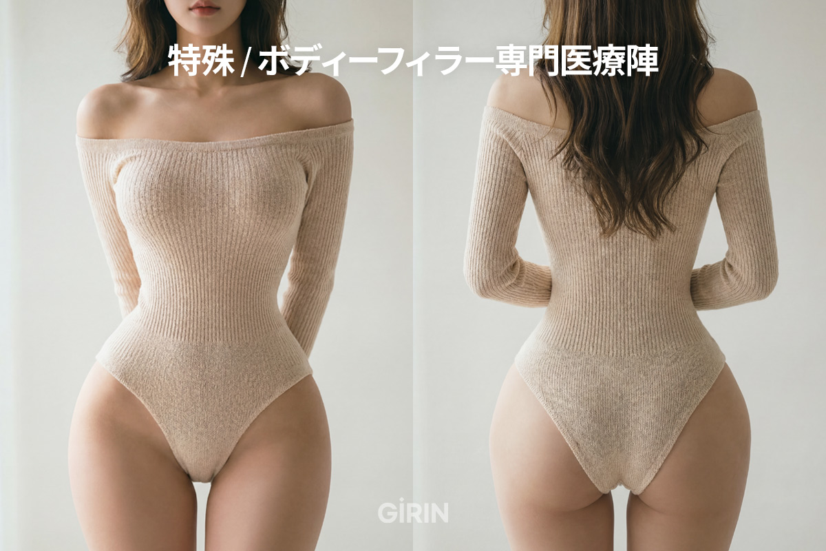 背面からはヒップディップの影が和らぎ、ヒップと太ももが一体化したような滑らかなアウトラインに改善されます。