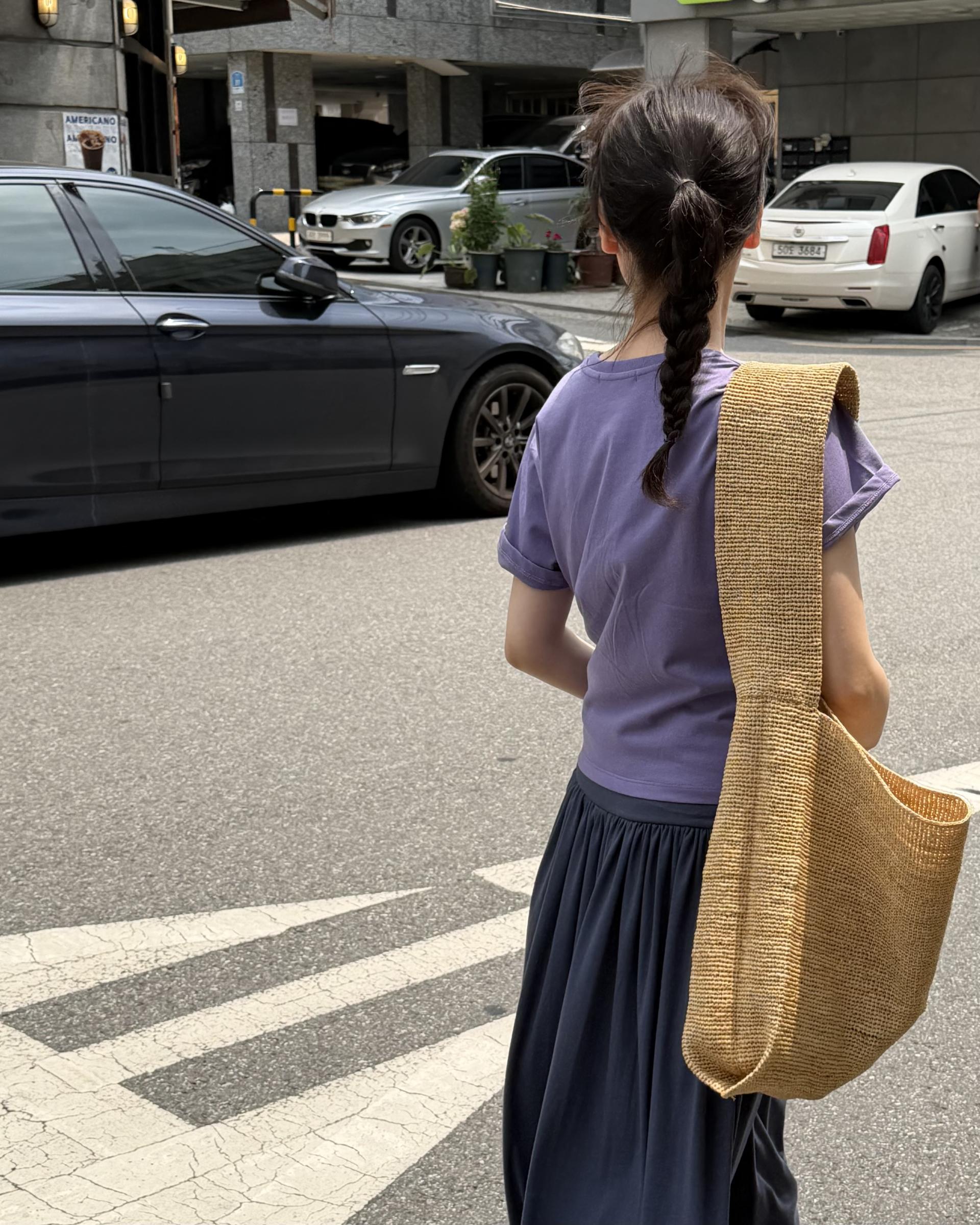 make shirring skirt (navy/grey)