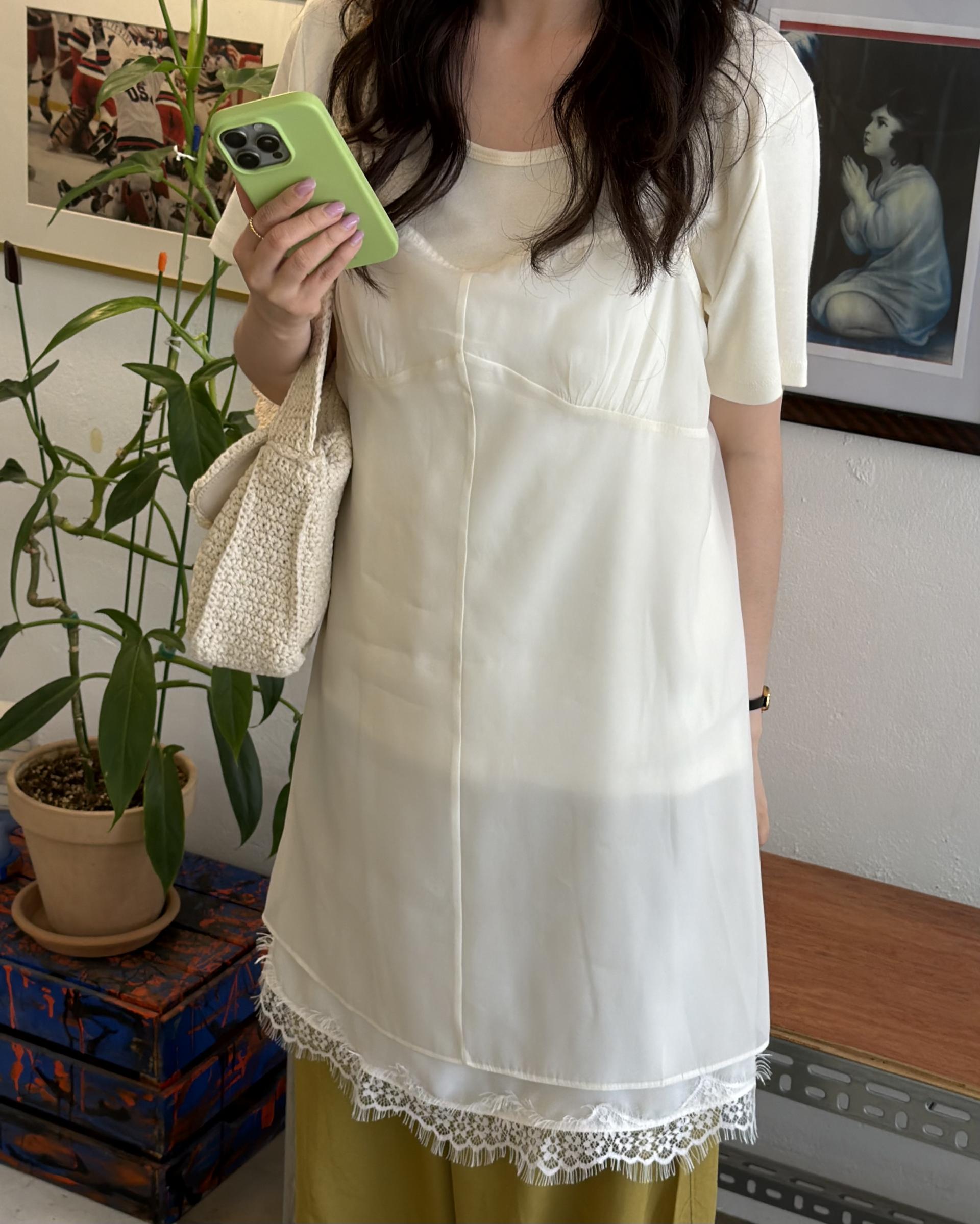 sheer layered dress (cream/dusty pink)