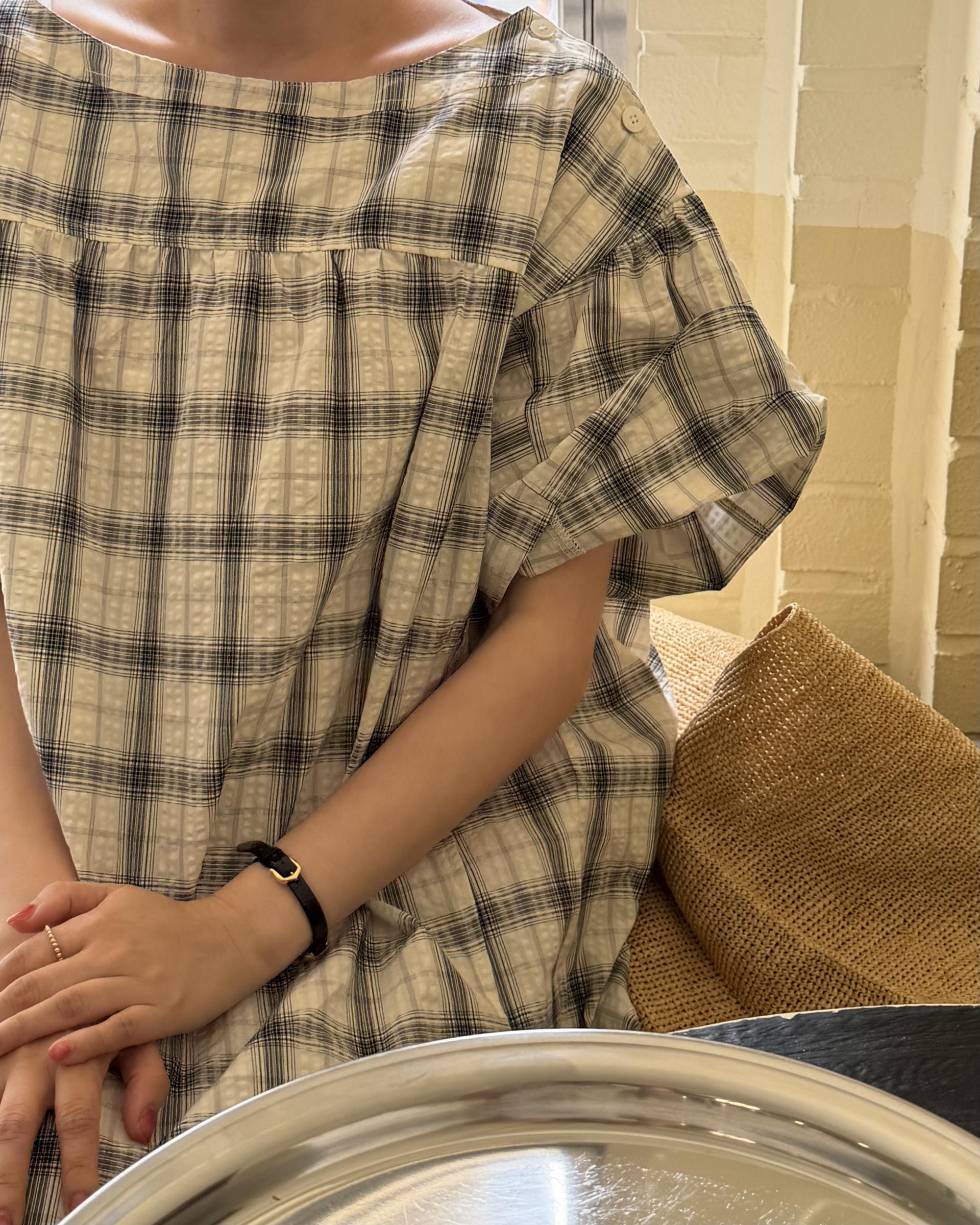 brioche check dress (cream)