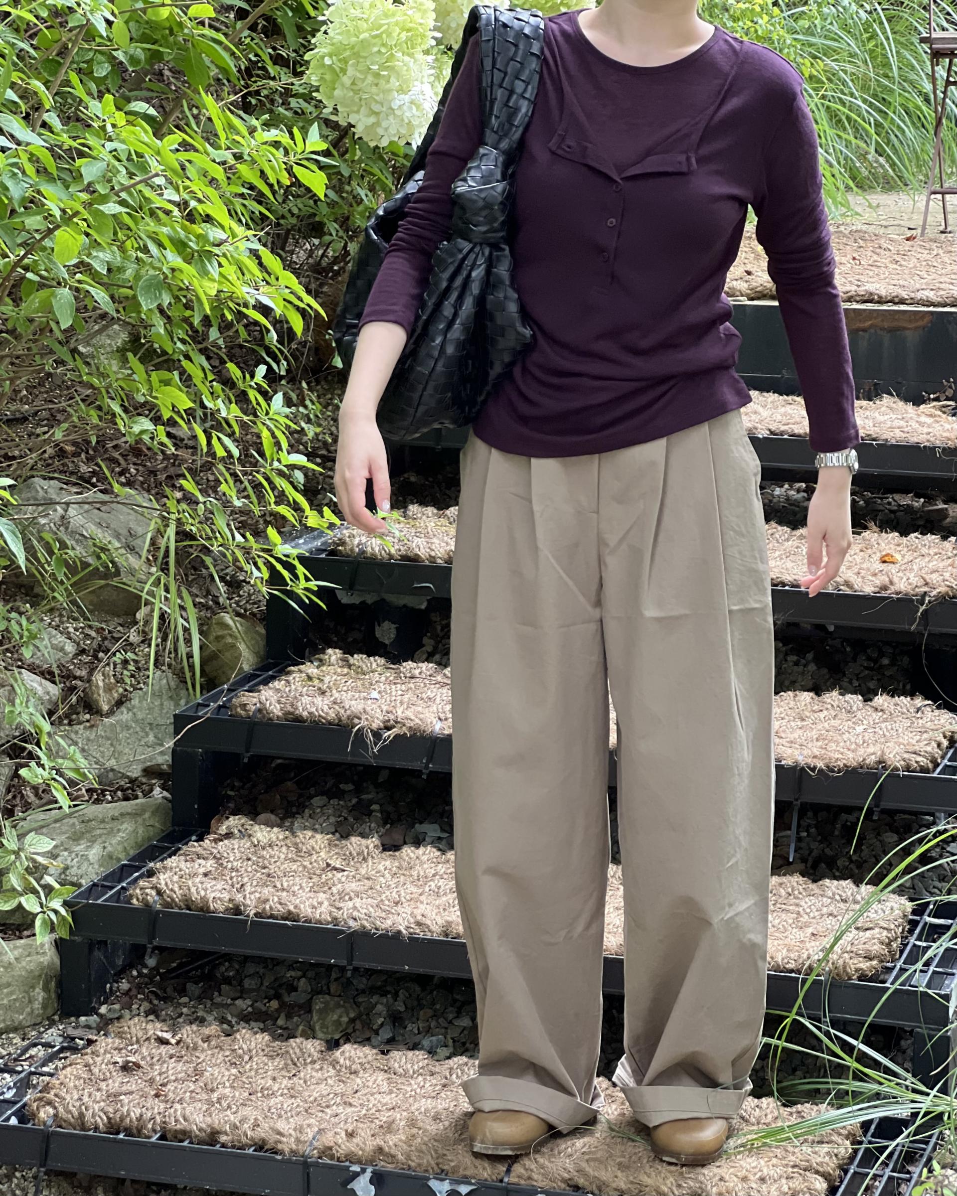 cotton pintuck pants (navy/cream/khaki)