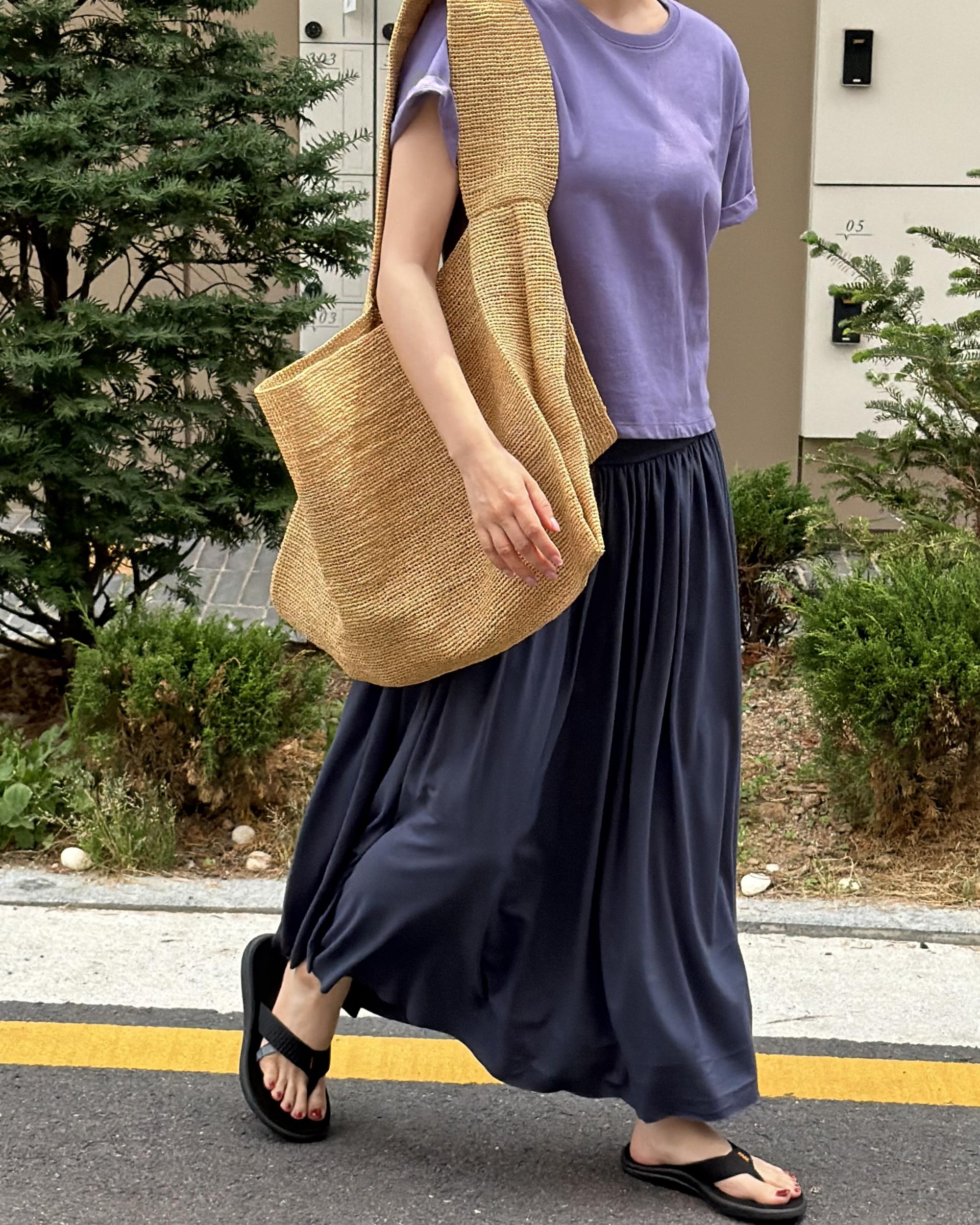 make shirring skirt (navy/grey)