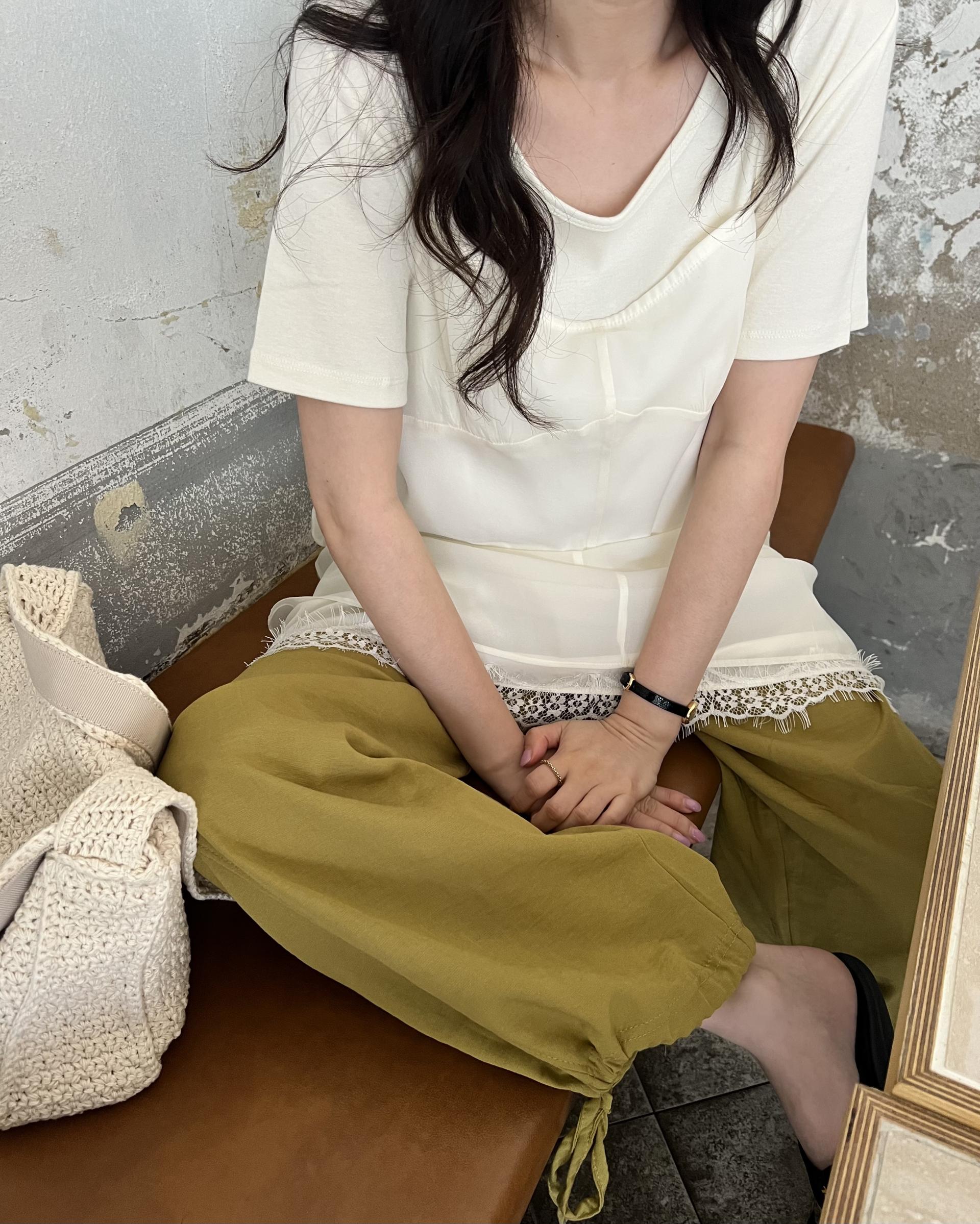 hul u-neck top (cream/melange grey)