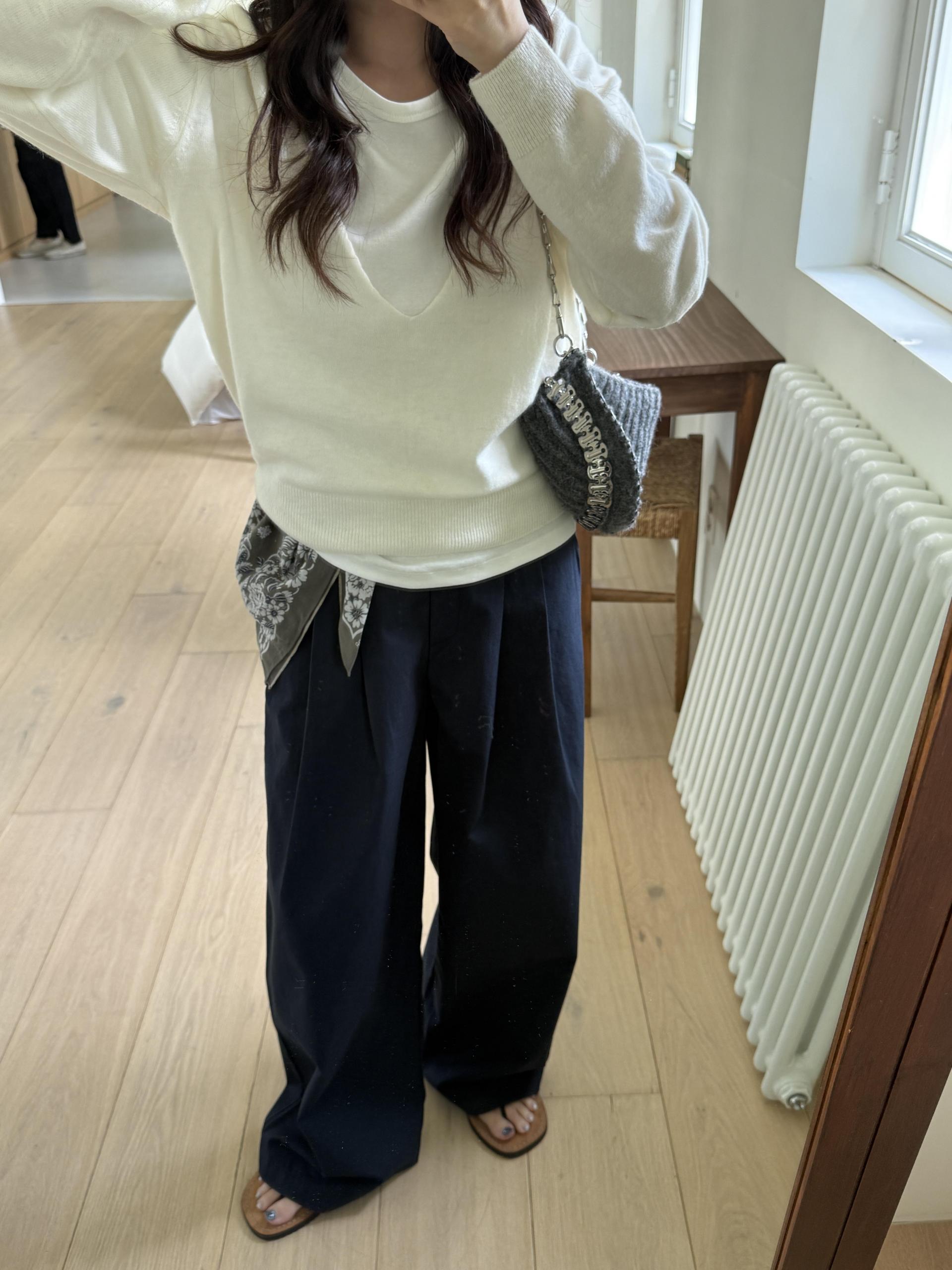 cotton pintuck pants (navy/cream/khaki)