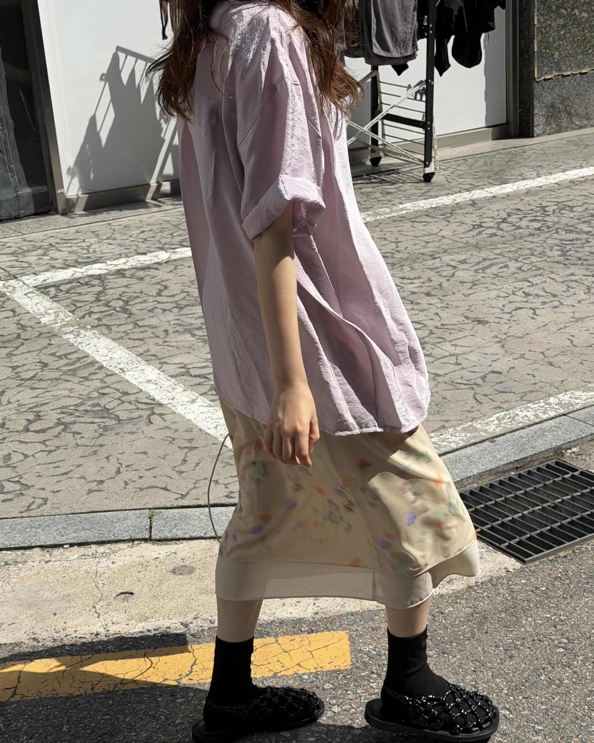gloss half shirt (cream/lilac)