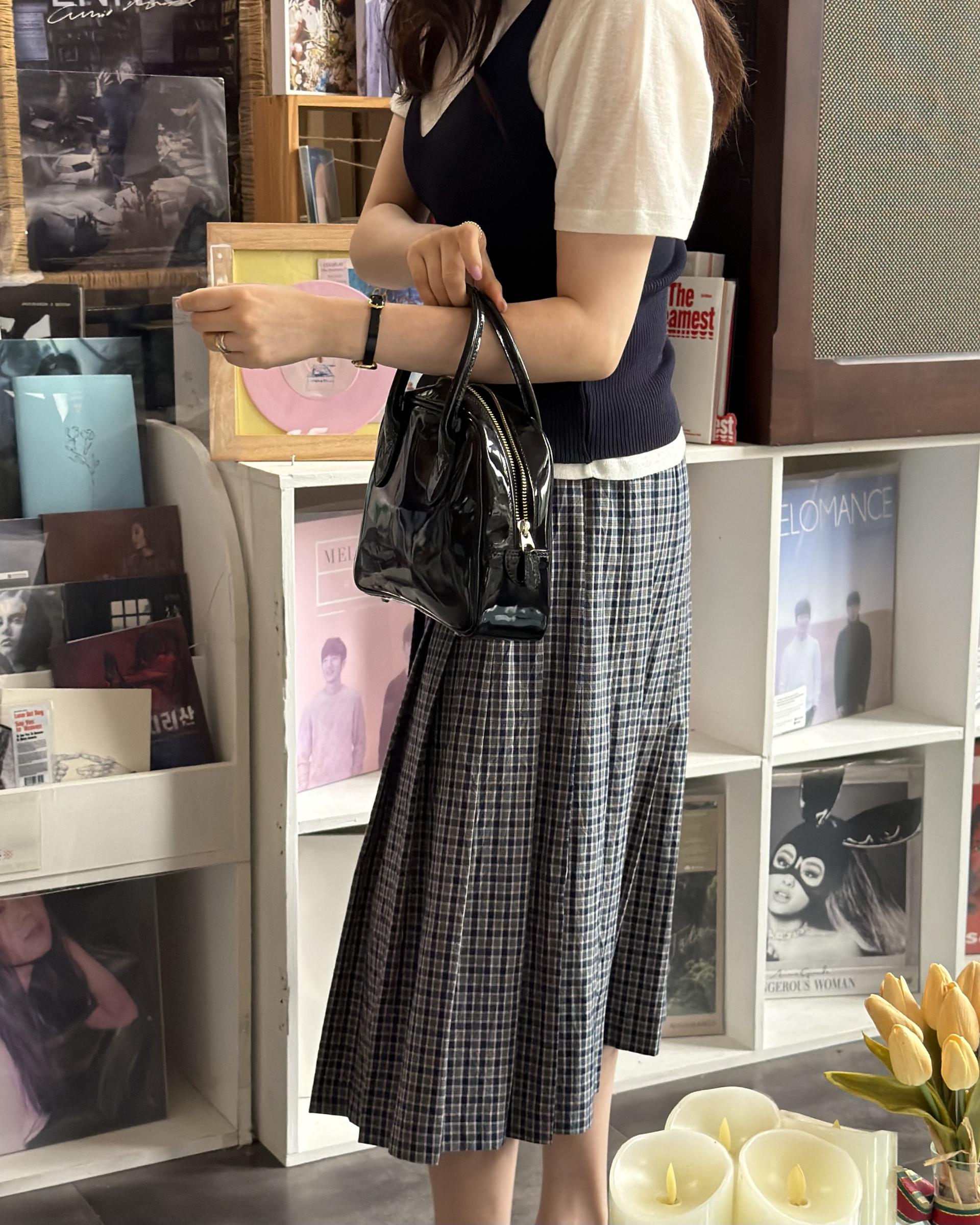 madeleine pleats skirt (check/cream)