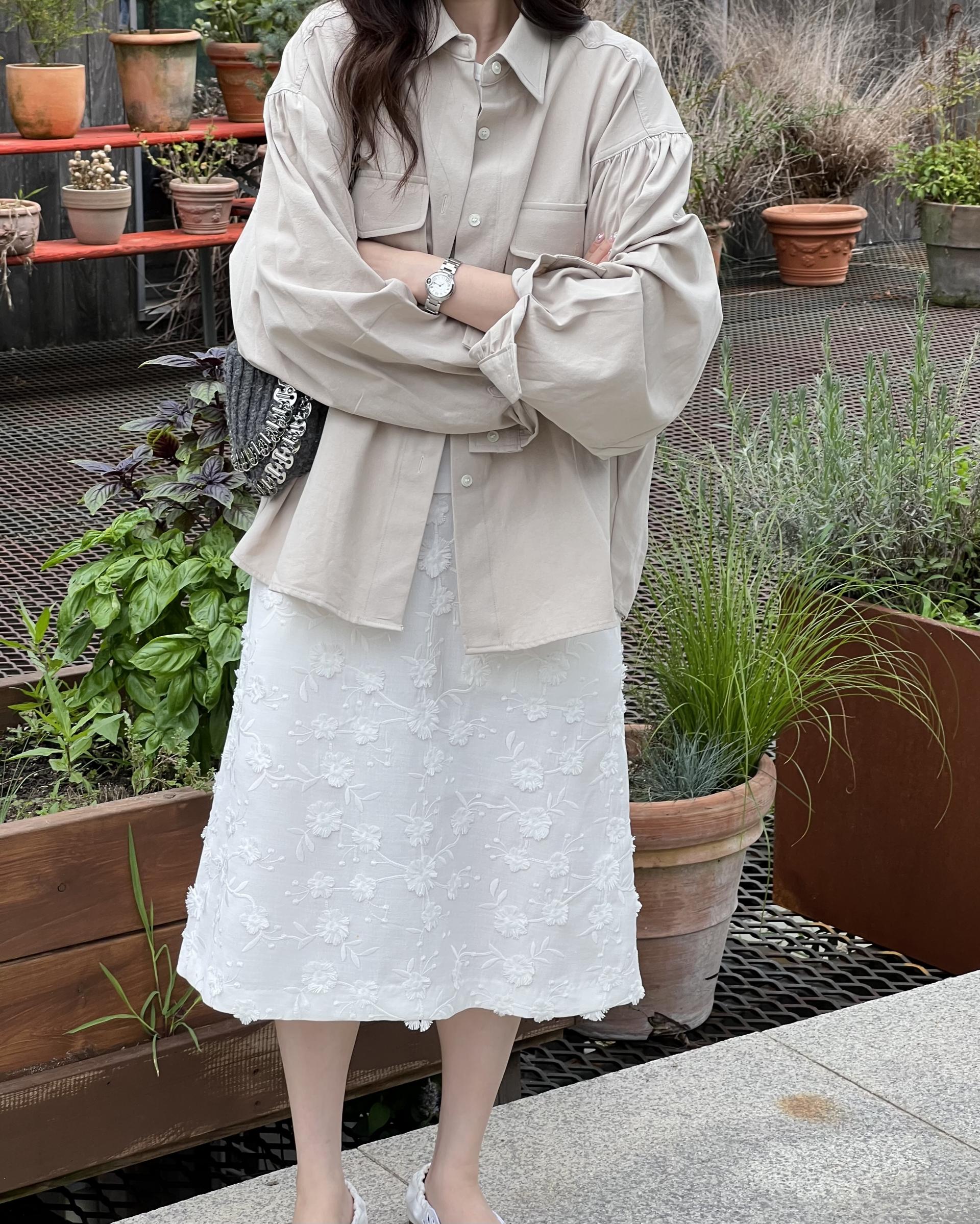 magnet shirring blouse (cream/beige)