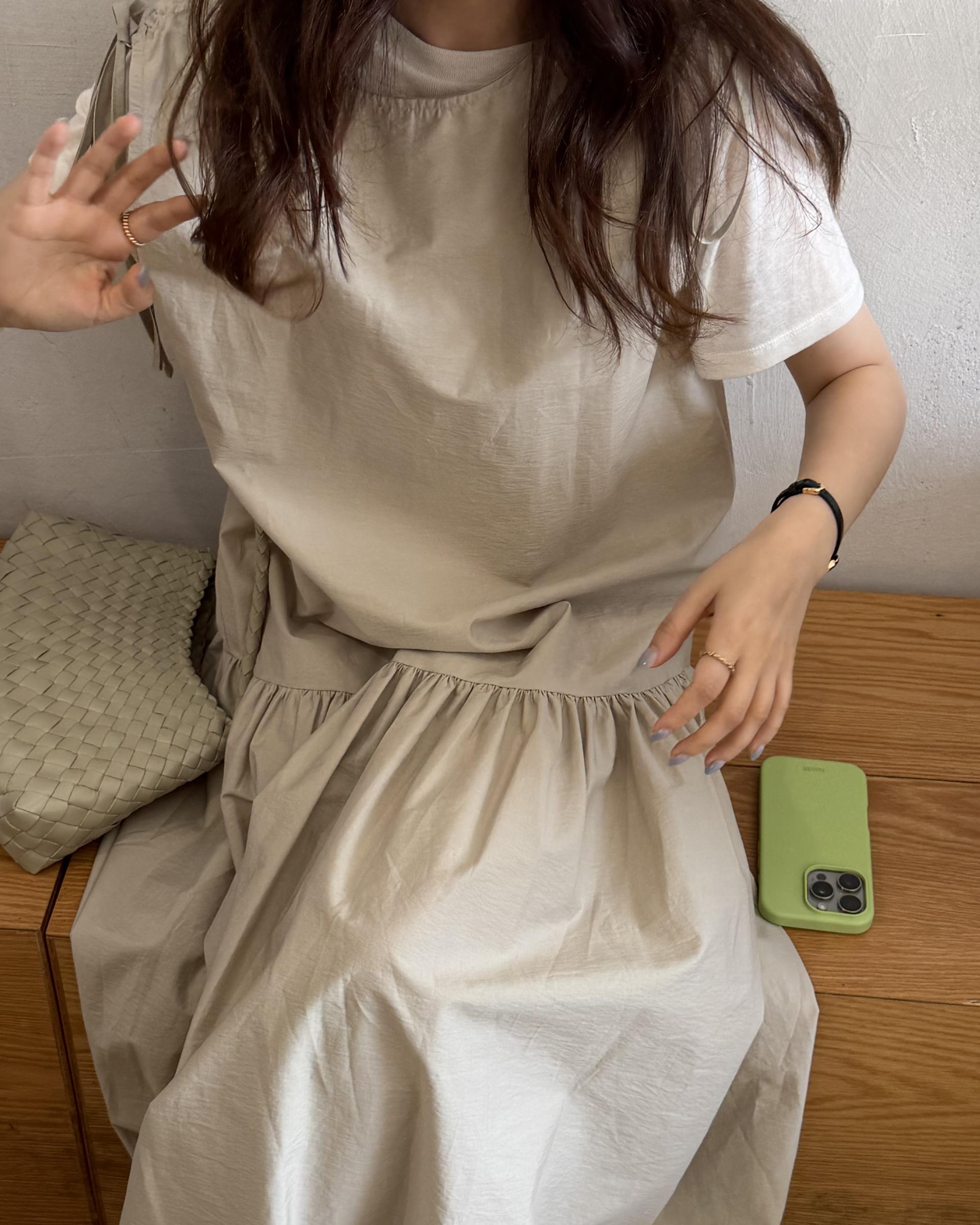 butter ribbon dress (beige/white)
