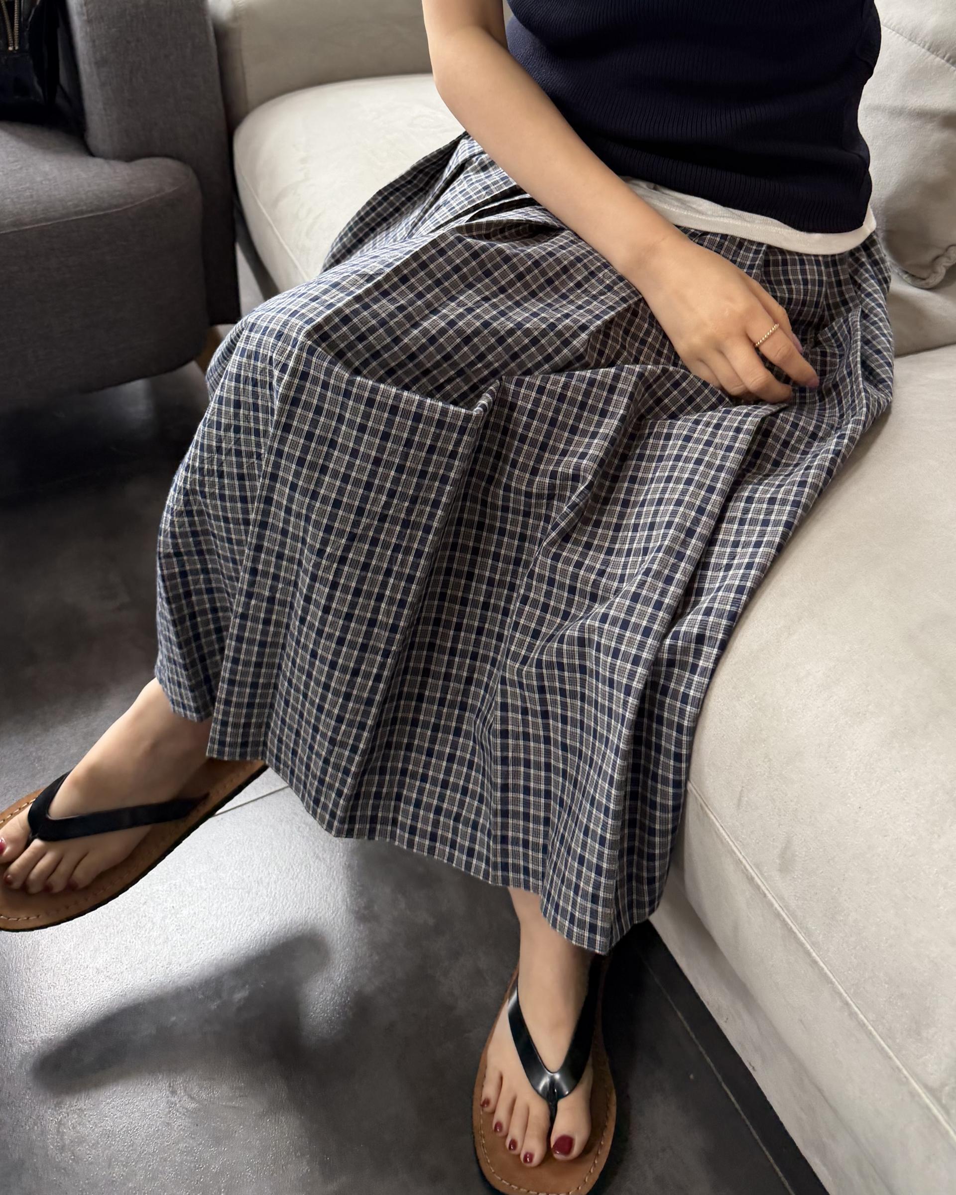 madeleine pleats skirt (check/cream)