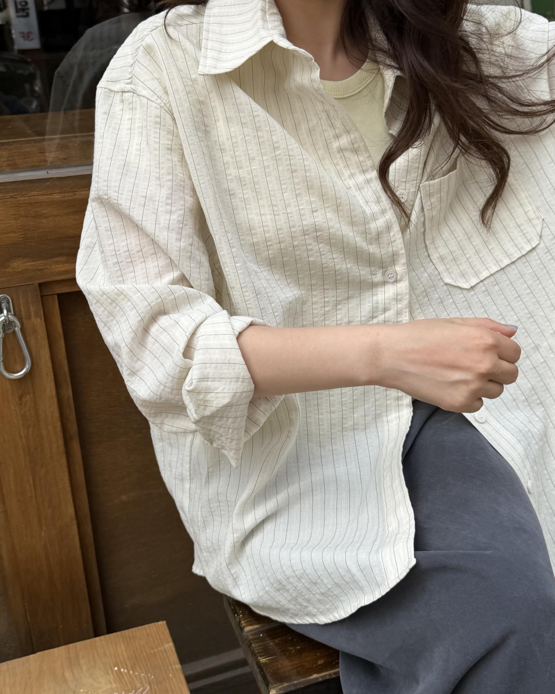 tacit stripe shirt (beige/blue)