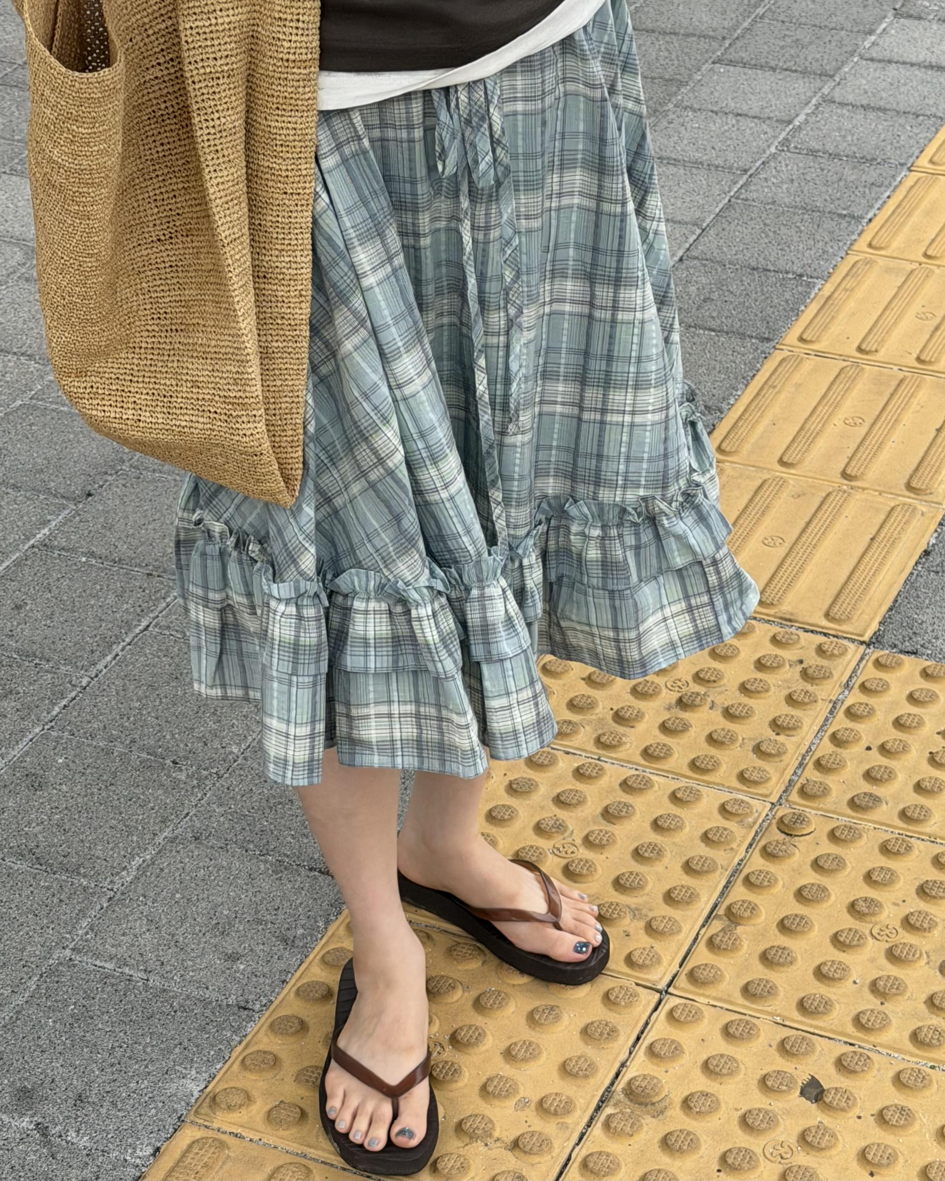 matilda check skirt (right mint/right yellow)