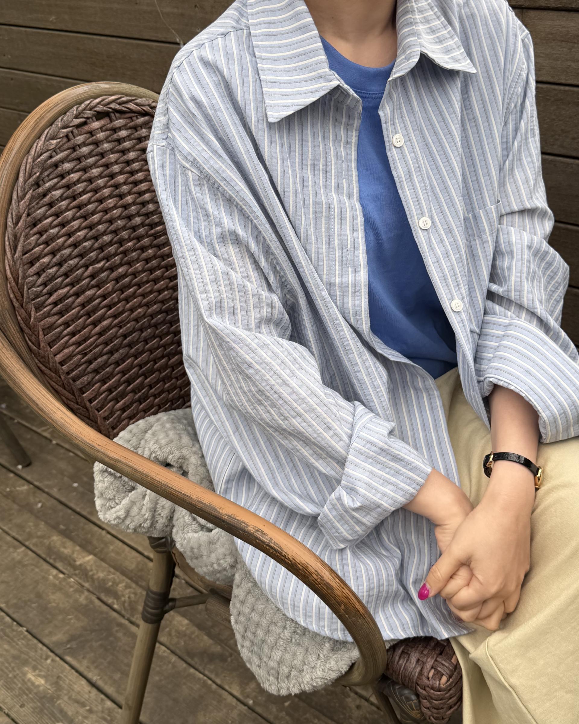 tacit stripe shirt (beige/blue)