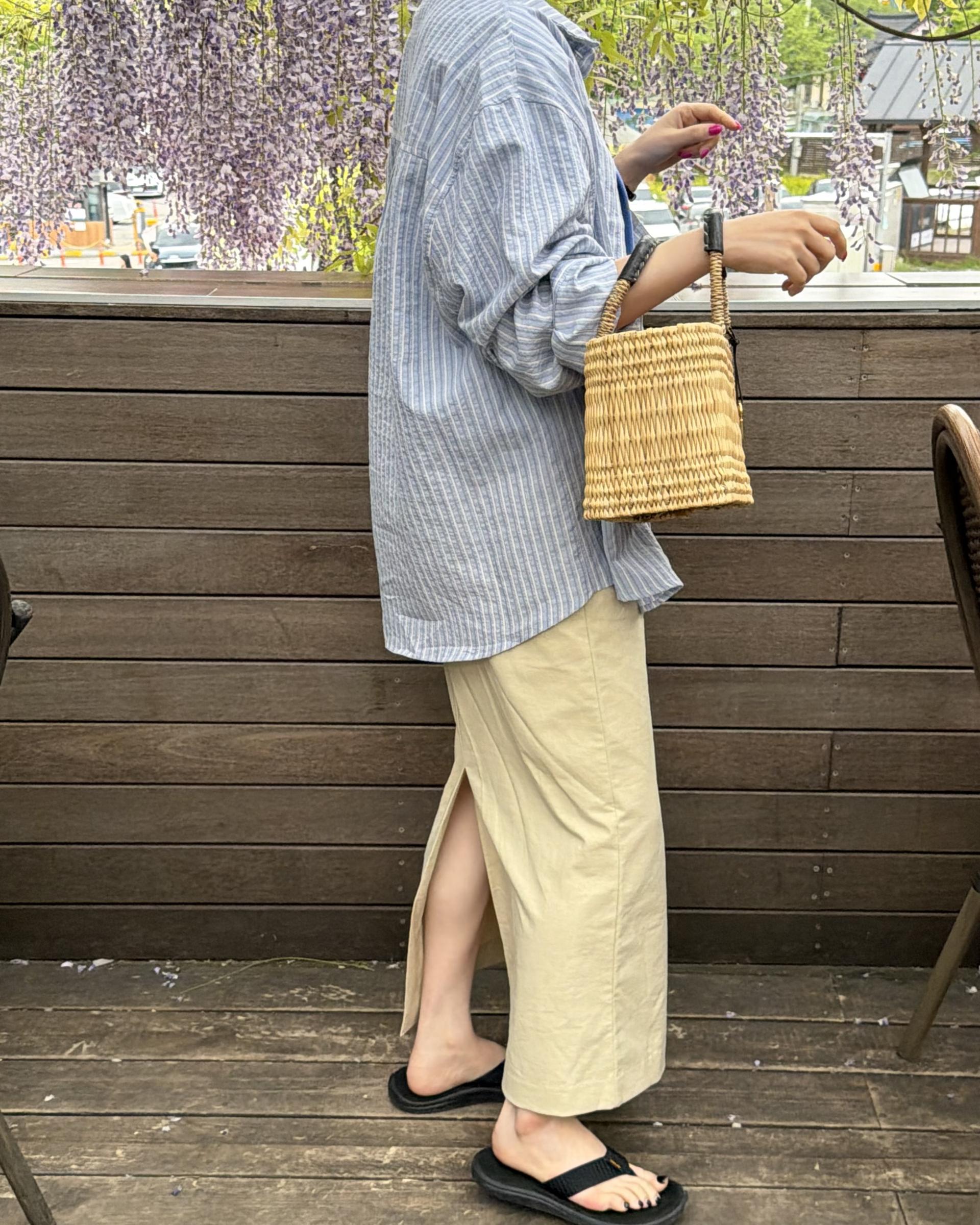 tacit stripe shirt (beige/blue)