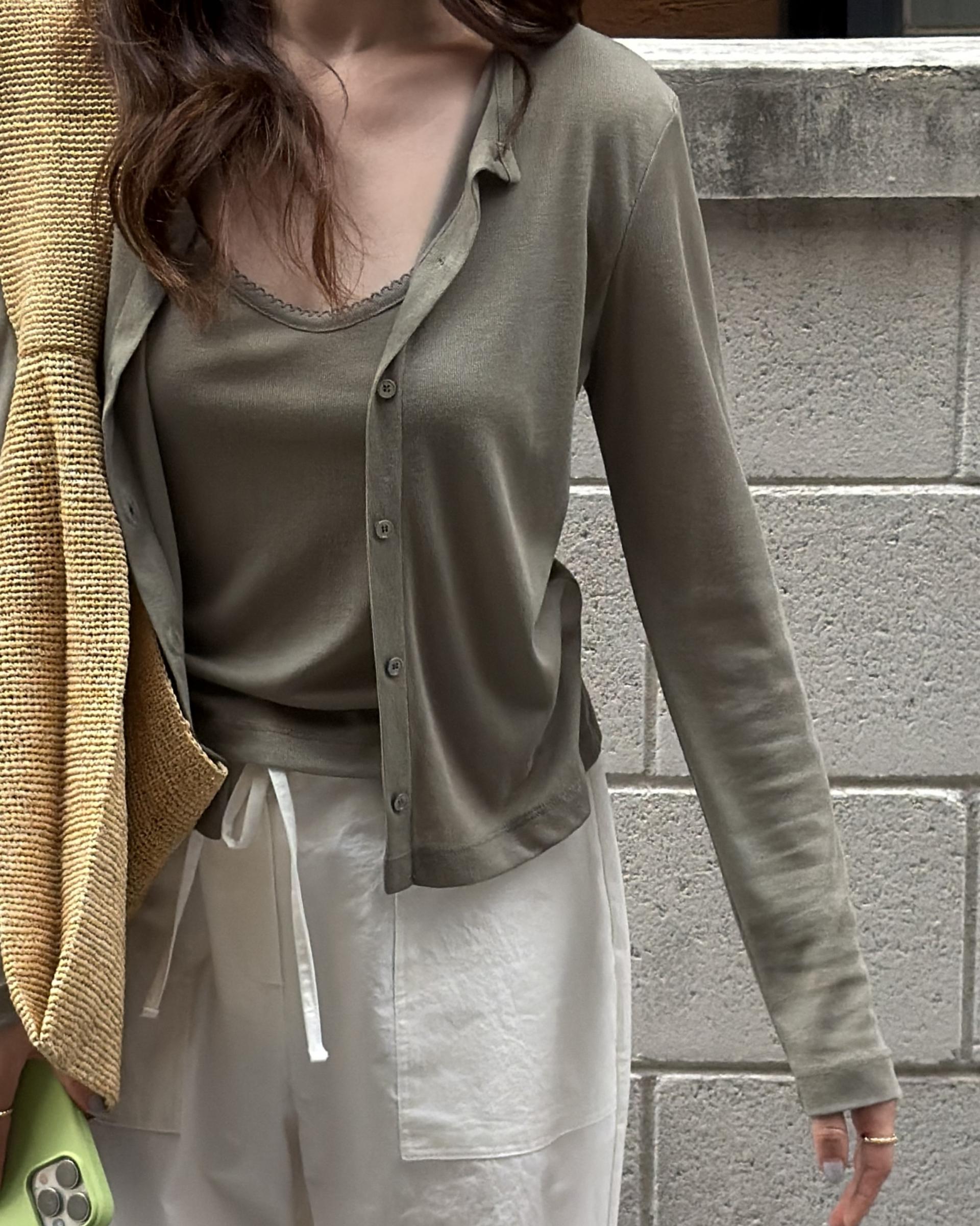 thin cardigan set (navy/khaki)