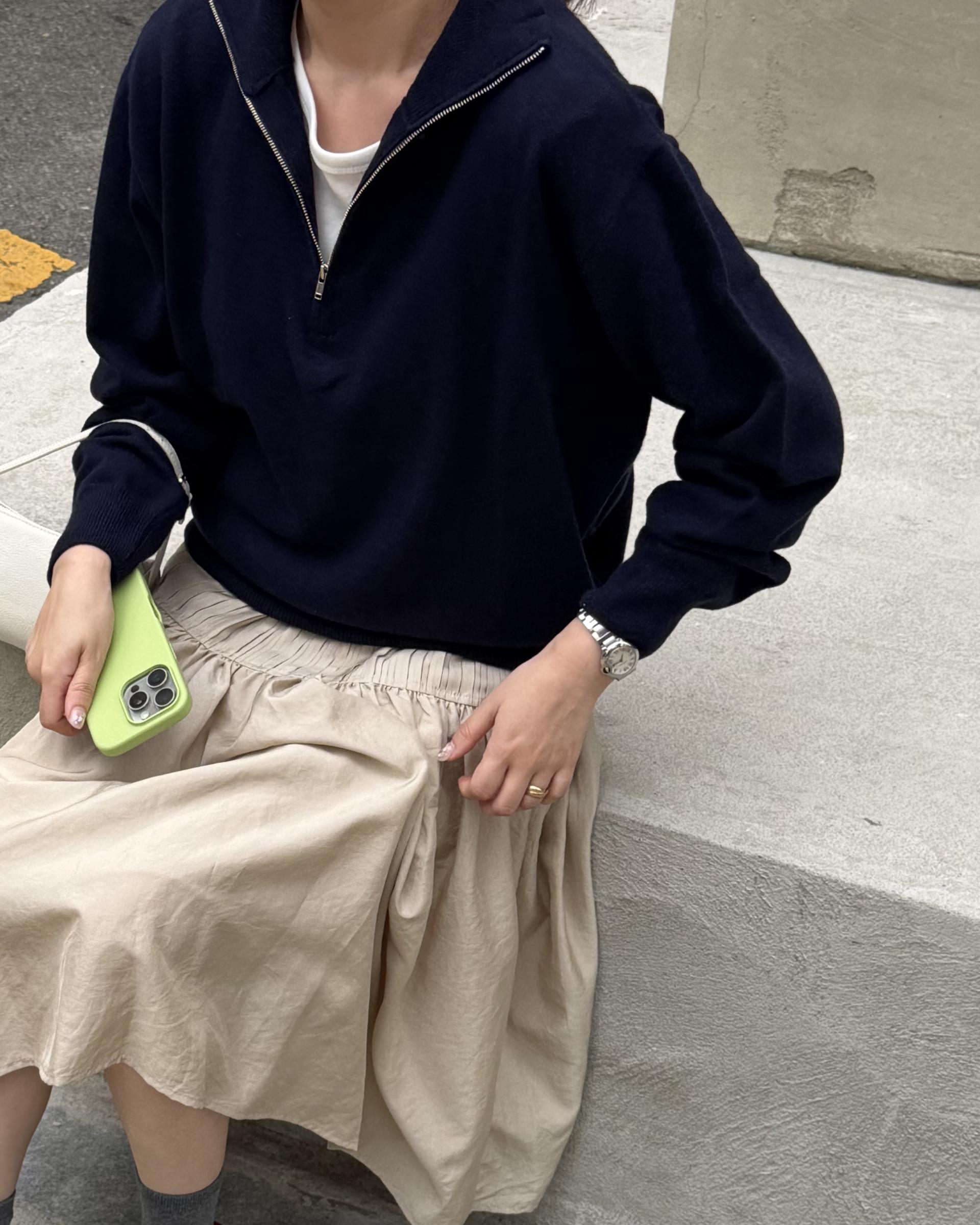 coco knit zip-up (navy/beige/grey)