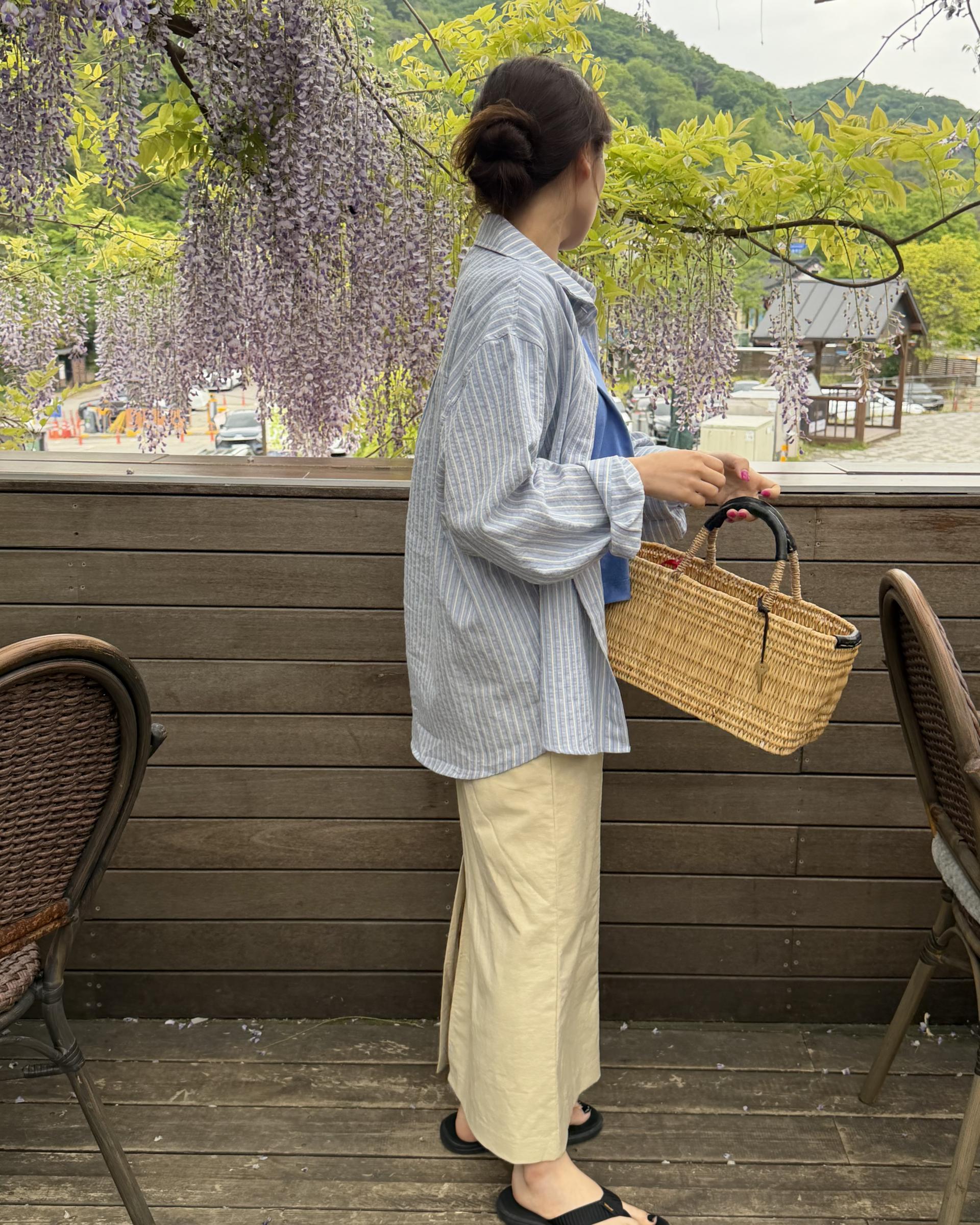 tacit stripe shirt (beige/blue)