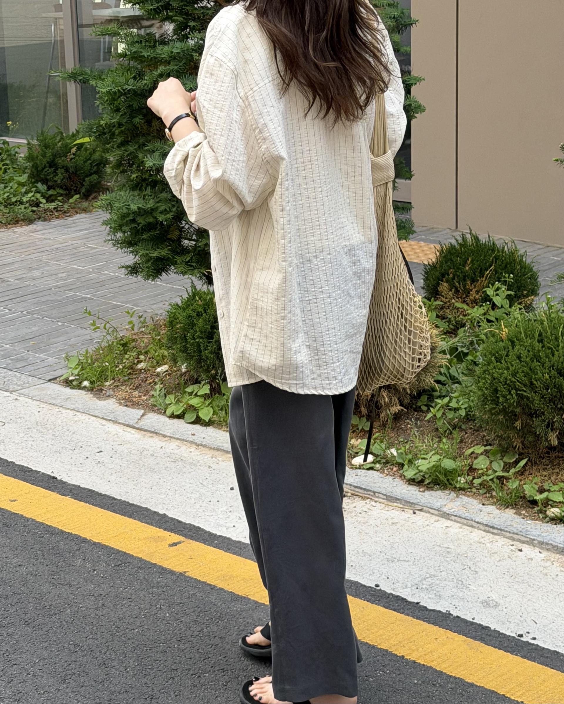 tacit stripe shirt (beige/blue)